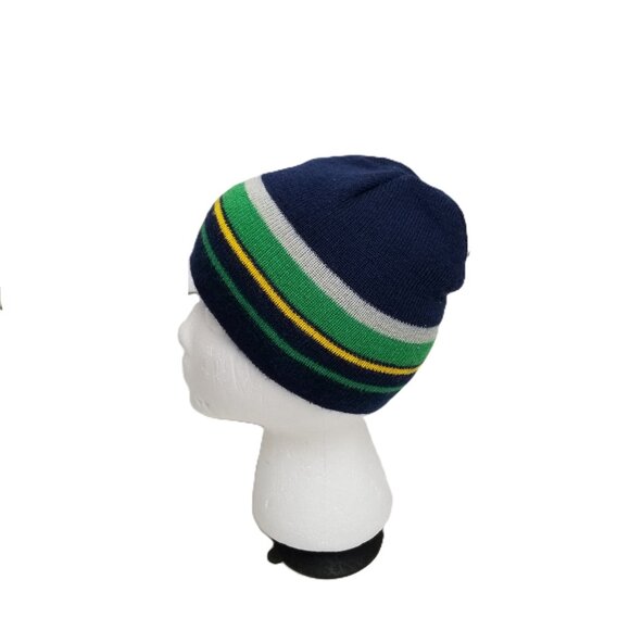GMI Gold Medal International Striped Knit Beanie Navy Green Yellow Preppy Boys - Picture 3 of 8